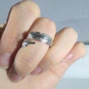 Silver Adjustable Feather Ring Open Ring